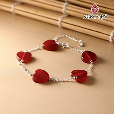Lắc bạc trái tim mã não đỏ 12mm mệnh hỏa, thổ - Ngọc Qúy Gemstones