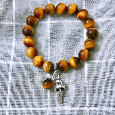 Vòng đá thạch anh mắt hổ vàng nâu phối charm mèo may mắn size hạt 10mm mệnh thổ, kim - Ngọc Quý Gemstones