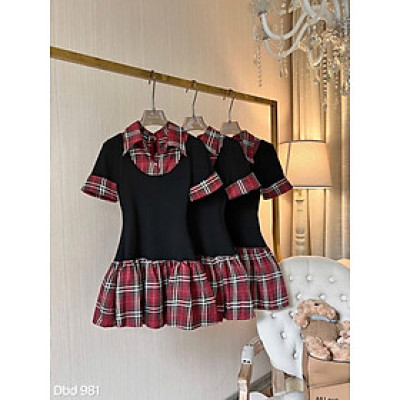 Váy Nữ Cổ Sơ Mi Phối Kẻ Đỏ Dáng Xoè – Thiết Kế Trẻ Trung, Dễ Thương