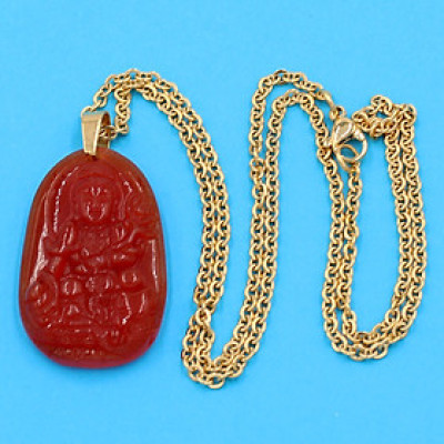 Dây chuyền mặt Phổ Hiền Bồ Tát - thạch anh đỏ 3.6cm DIVTOB2 - dây inox - tuổi Thìn, Tỵ