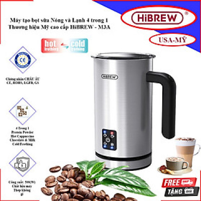 Máy tạo bọt sữa Nóng và Lạnh 4 trong 1. Thương hiệu Mỹ cao cấp HiBREW - M3A. Hàng chính hãng