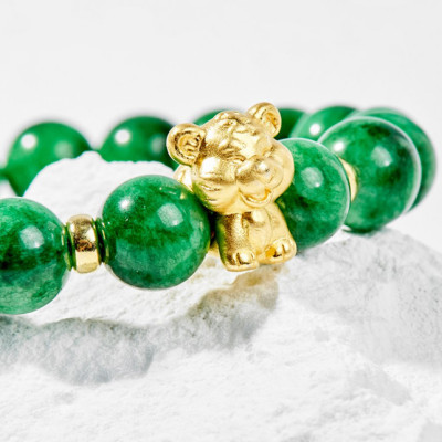 Vòng Tay Phong Thủy Nữ Đá Cẩm Thạch Sơn Thủy Phối Charm Tuổi Dần Bạc Mạ Vàng 24K (8mm) Mệnh Mộc, Hỏa Ngọc Quý Gemstones