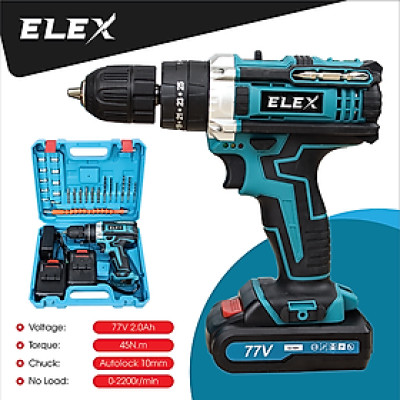 Máy khoan pin 77V Elex 3 chức năng có búa - Tặng kèm 24 chi tiết gồm các mũi khoan + Mũi bắt vít..