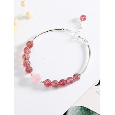 Vòng tay đá thạch anh dâu phối charm ống bạc mệnh hỏa, thổ - Ngọc Quý Gemstones