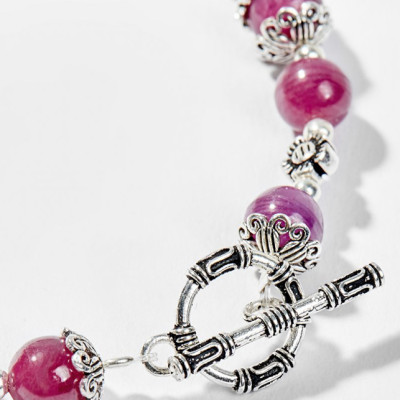 Vòng Tay Phong Thủy Nữ Đá Ruby Phối Charm Hoa Hướng Dương Bạc (6mm) Mệnh Hỏa, Thổ Ngọc Quý Gemstones