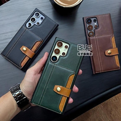 Ốp Lưng Cho Samsung S25 Ultra / S24 Ultra / S23 Ultra Da Simili Có Ngăn Để Thẻ Có Quai Gài - BUM STORE GALAXY CASE