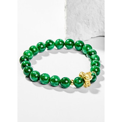 Vòng Tay Phong Thủy Nữ Đá Cẩm Thạch Sơn Thủy Phối Charm Tuổi Hợi Bạc Mạ Vàng 24K (8mm) Mệnh Mộc, Hỏa Ngọc Quý Gemstones