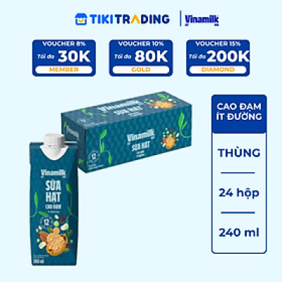 Thùng 24 hộp sữa hạt cao đạm ít đường Vinamilk 240ml