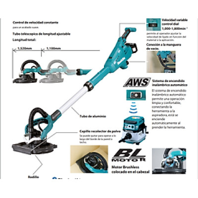 MÁY CHÀ NHÁM TƯỜNG DÙNG PIN 18V 210 MM MAKITA DSL801Z (AWS/BL) (KHÔNG KÈM PIN VÀ SẠC) - HÀNG CHÍNH HÃNG