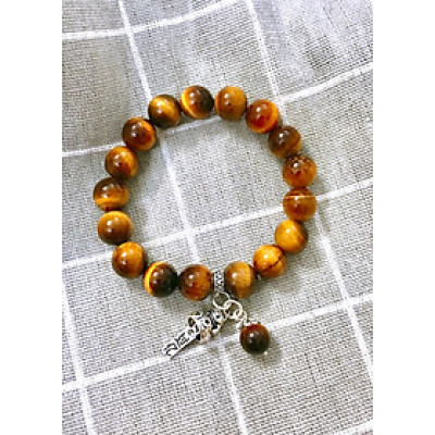 Vòng đá thạch anh mắt hổ vàng nâu phối charm mèo may mắn size hạt 10mm mệnh thổ, kim - Ngọc Quý Gemstones