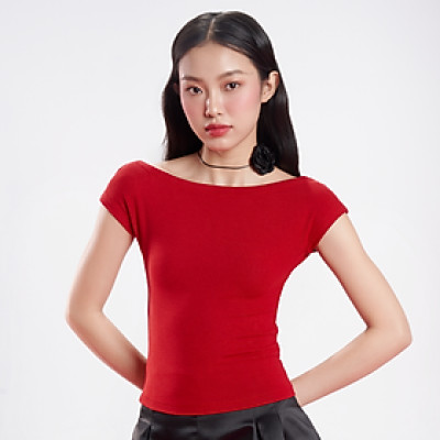 DOTTIE - Áo thun ngắn tay hở lưng - Đỏ - T0864