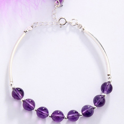 Vòng tay đá thạch anh tím phối charm ống bạc mệnh hỏa, thổ - Ngọc Quý Gemstones