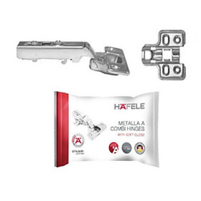 Bản lề giảm chấn Hafele Metalla SM 110° DIY, thép, lắp trùm ngoài, thẳng - 493.03.020