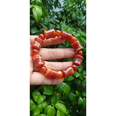 Vòng tay đá mã não đỏ kiểu Vòng kiểu hạt to thống 14mm với hạt tròn 10mm Anh Chị mệnh hỏa mệnh thổ đeo xinh đẹp tay ạ
