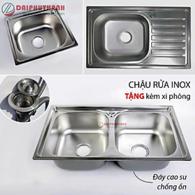 Chậu Rửa Chén Bát Inox Dập Nhiều Kích Thước - Nhiều mẫu 1 hộc, 1 hộc có bàn, 2 hộc, tặng kèm xi phông thoát nước