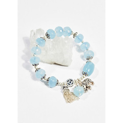 Vòng tay phong thủy nữ đá aquamarine charm voi 8mm mệnh thủy , mộc - Ngọc Quý Gemstones