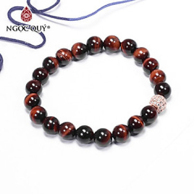 Vòng tay đá mắt hổ nâu đỏ phối charm hợp kim đính đá mệnh hỏa, thổ  - Ngọc Quý Gemstones