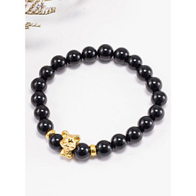 Vòng Tay Đá Obsidian Charm 12 Con Giáp Bạc Mạ Vàng 24K Mệnh Thủy, Môc - Ngọc Quý Gemstones