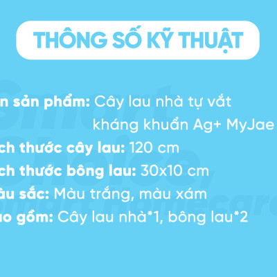 Cây Lau Nhà MyJae Đài Loan Sợi Microfiber Tự Vắt Kháng Khuẩn Ag+ 120cm