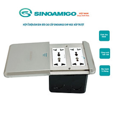 Ổ điện âm sàn nắp trượt SHP-M2S inox màu bạc chính hãng Sinoamigo (lắp 2 modules, 4 modules)