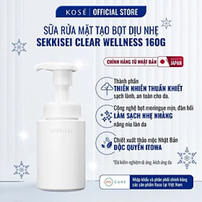 Sữa Rửa Mặt Tạo Bọt Dịu Nhẹ, Làm Sạch Sâu, Cho Da Nhạy Cảm Sekkisei Clear Wellness Kose Nhật Bản 160ml