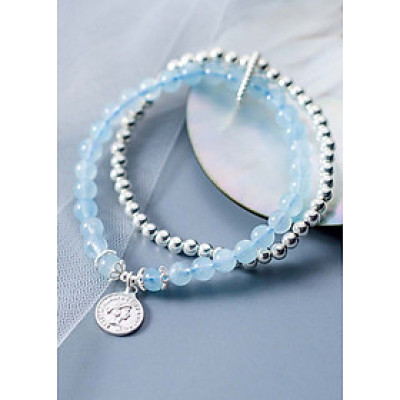 Vòng 2 line đá Aquamarine phối bi bạc mệnh thủy, mộc - Ngọc Quý Gemstones