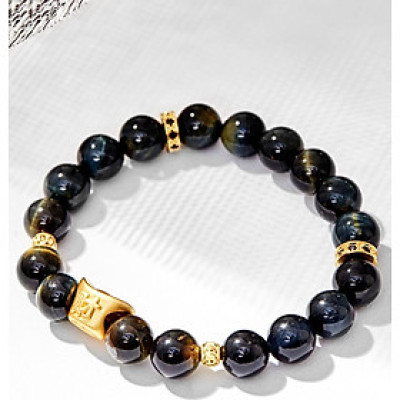 Vòng tay đá mắt hổ phối charm nén vàng - Ngọc Quý Gemstones