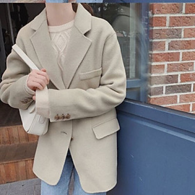 Áo khoác blazer dạ nữ màu xanh lá phong cách ulzzang Hàn Quốc
