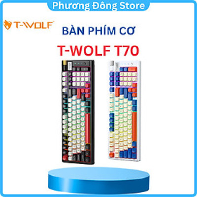 KEYBOARD T-WOLF T70 (White/97 key/RED Switch/RGB LED/Bluetooth-Wireless-TypeC USB/Rotate Button/870g/2000mA/1.5m) - Hàng chính hãng