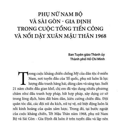Phụ Nữ Sài Gòn - Gia Định Và Nam Bộ Trong Cuộc Tổng Tiến Công Và Nổi Dậy Xuân Mậu Thân 1968