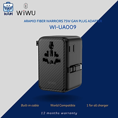 Bộ Chuyển Đổi Quốc Tế hàng chính hãng WIWU ARAMID FIBER Warrior 70W GaN Plug Adapter Wi-UA009