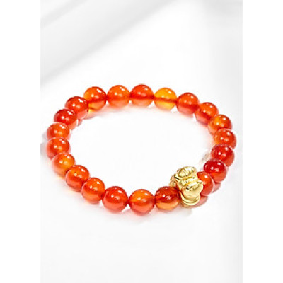 Vòng Tay Đá Mã Não Đỏ Charm Tuổi Ngọ Bạc Mạ Vàng 24K