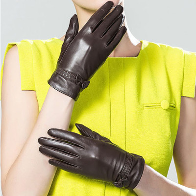 Găng tay nữ da cừu lót lông ấm BHY8714 Cản gió, giữ ấm tốt, thoải mái lái xe