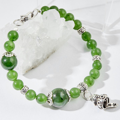 Vòng tay ngọc bích charm mèo may mắn Ngọc Quý Gemstones