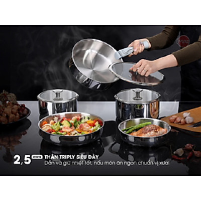 Bộ Nồi Chảo Inox Cán Rời 9 Món Không chống dính – Giải pháp nấu ăn đa năng cho gia đình.
