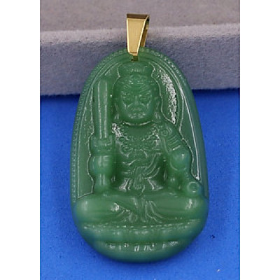 Mặt phật Bất động minh vương đá thạch anh xanh móc inox vàng - Hộ mệnh tuổi Dậu 