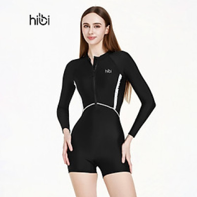 Đồ bơi liền thân Hibi Sports SS014 - Kiểu tay dài quần đùi, nhún bèo trắng hai bên, kèm mút
