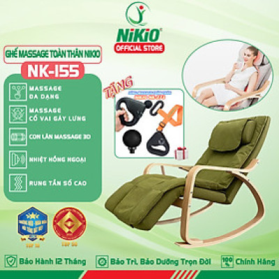 Ghế Massage Toàn Thân Nikio NK-155 - Kỹ Thuật Mát Xa Shiatsu Nhật Bản, Xoa Bóp Chuyên Sâu, Công Nghệ Rung Tần Số Cao Kết Hợp Nhiệt Hồng Ngoại Tân Tiến - Ghế Bập Bênh Thư Giãn, Giảm Stress Tại Nhà - Cải Thiện Sức Khỏe Và Chất Lượng Giấc Ngủ