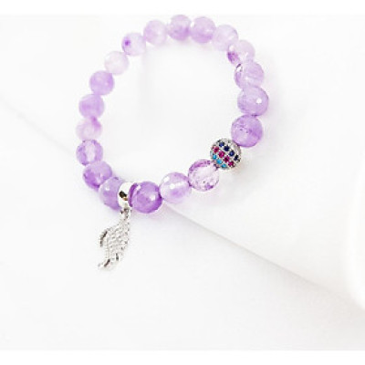 Vòng tay mệnh hỏa, thổ đá thạch anh tím mix charm cánh thiên thần