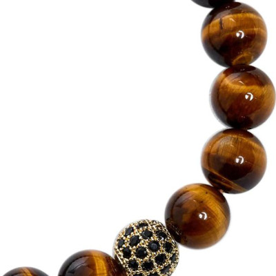 Vòng Đá Mắt Hổ Phối Charm Xi Vàng Đính Đá Ngọc Quý Gemstones VT53