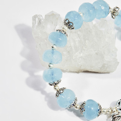 Vòng tay phong thủy nữ đá aquamarine charm voi 8mm mệnh thủy , mộc - Ngọc Quý Gemstones
