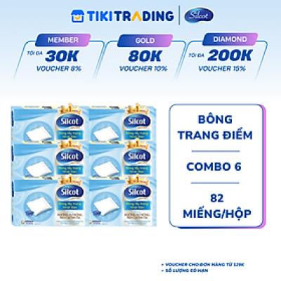 Combo 6 Hộp Silcot Bông Trang Điểm (bông tẩy trang) Nhật Bản (82 Miếng/Hộp) 