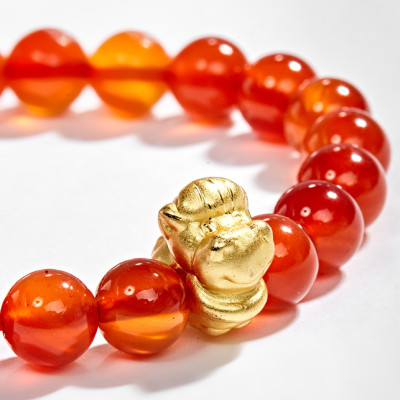 Vòng Tay Đá Mã Não Đỏ Charm Tuổi Ngọ Bạc Mạ Vàng 24K