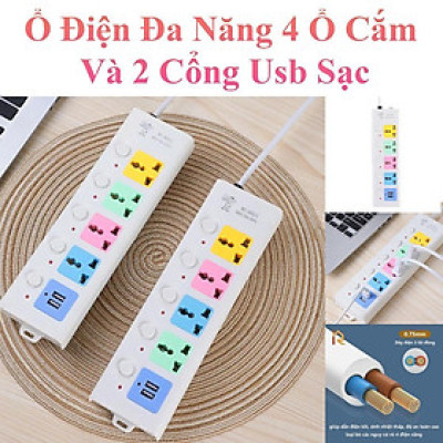 Ổ Điện Thái Lan Đa Năng 4 Ổ Cắm Và 2 Cổng Usb Sạc Dây Dài 1M5 Tiện Dụng