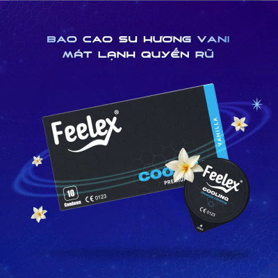 Bao cao su nam Feelex xanh Cooling, mỏng, nhiều gel bôi trơn, cảm giác mát lạnh - Hộp 10 bcs