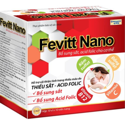 Bổ máu Fevitt Nano HDPHARMA bổ sung Sắt hữu cơ Fumarat, Acid Folic 100 viên