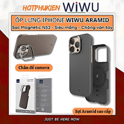 Ốp lưng sợi Aramid Carbon Kevlar sạc từ tính cho iPhone 16 Pro Max / iP 16 Pro hiệu WIWU Aramid Armor Magnetic - Khung viền camera kim loại kim giá đỡ, chất liệu cao cấp - hàng nhập khẩu