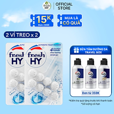Combo 2 Viên Tẩy Bồn Cầu Fresh HY 350 Lần Xả, Làm Sạch Khuẩn & Ngăn Ngừa Mảng Bám, Khử Mùi Và Lưu Hương Thơm Mát (2 Vỉ Treo X2)