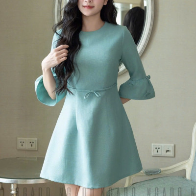 Đầm xanh mint tay chuông NGADO , đầm kiểu Nữ , đầm công sở , dự tiệc
