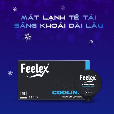 Bao cao su nam Feelex xanh Cooling, mỏng, nhiều gel bôi trơn, cảm giác mát lạnh - Hộp 10 bcs